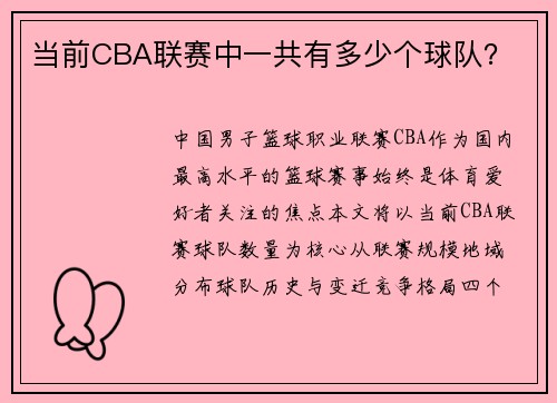 当前CBA联赛中一共有多少个球队？